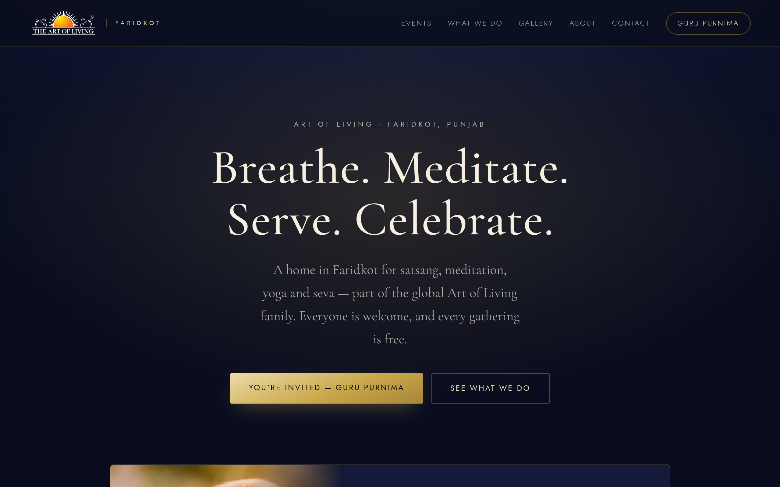 A digital home for Faridkot's Art of Living chapter — desktop view